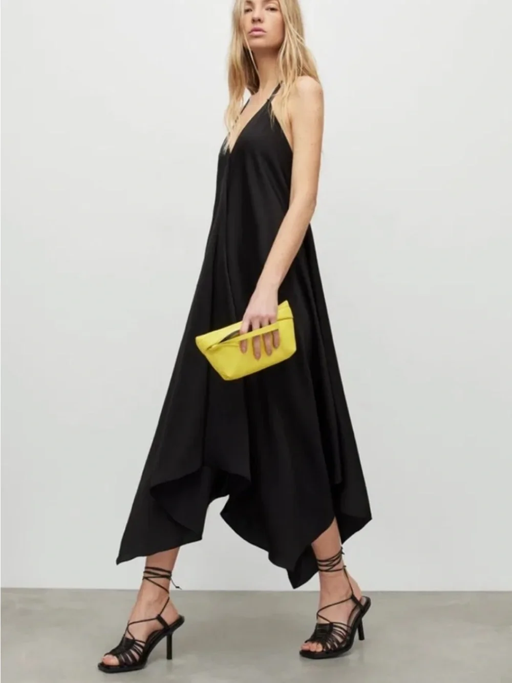 All Saints - Lil Strappy Black Satin
Asymmetric Midi Dress - Size 4 - Picture 2 of 8